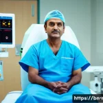 전립선암 방사선 치료 후기 - A middle-aged Bengali man sitting calmly in a modern hospital room, dressed modestly in comfortable ...