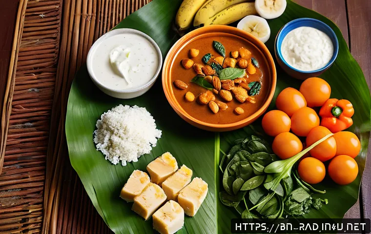 골밀도 검사와 건강 관리 - A vibrant and detailed illustration of a traditional Bengali meal emphasizing bone health: a colorfu...