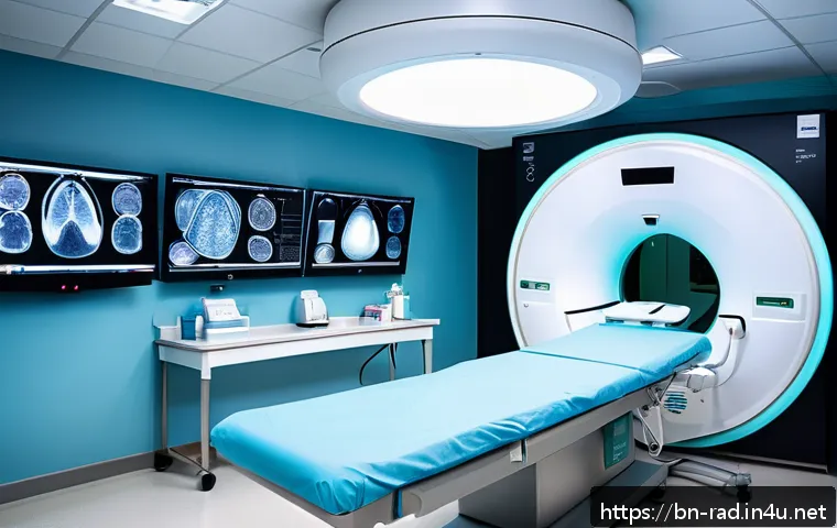 방사선 치료 안전성 리뷰 - A modern radiation therapy room featuring advanced imaging technology including CT, MRI, and PET sca...