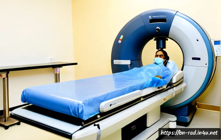 Home 17 CT 스캔과 방사선 노출량 비교 - Photorealistic modern radiology department, a South Asian Bengali adult patient lying fully clothed ...